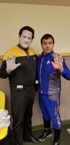 Mary Rice speaking at Star Trek Day at the Library with the USS Delaware.